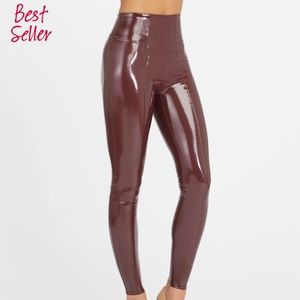 Spanx Faux Patent Leather Leggings in Ruby, Size S